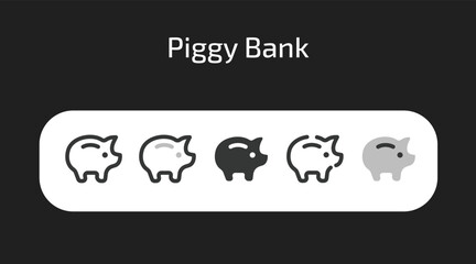 Piggy Bank icons in 5 different styles as vector