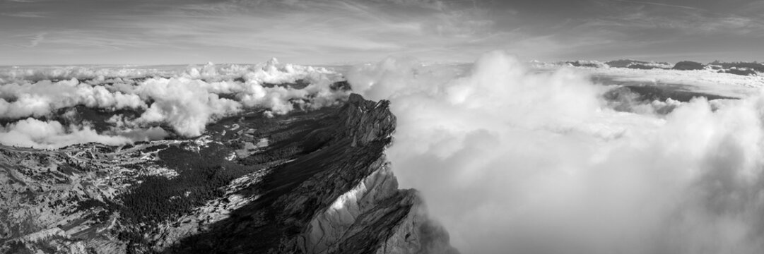 Vercors Massif mountain range French Prealps Black and white