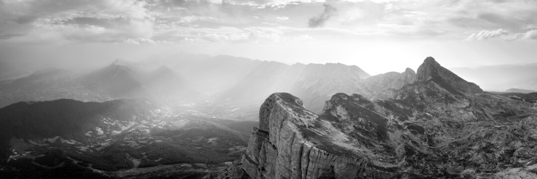 Vercors Massif mountain range French Prealps Black and white