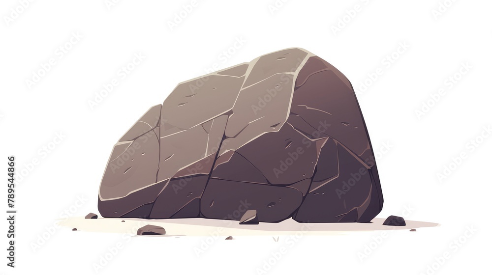 Aufkleber flat cartoon style 2d illustration of a solitary grey stone on a white background serving as a simpl