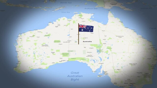 Australia flag showing on world map with 3d animation