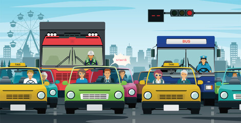 Drivers are frustrated and fed up with traffic congestion in the city. - obrazy, fototapety, plakaty