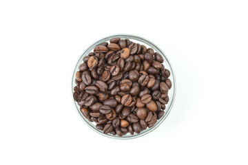 A bowl of grain coffee isolated on a white background. top view.