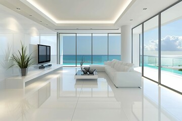 Fototapeta na wymiar luxurious coastal living modern miami apartment with panoramic ocean views elegant interior design 3d render