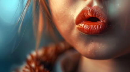 Macro of a little girl s mouth curling her tongue into a U shape a genetic trait inherited from her parents. Copy space image. Place for adding text or design - obrazy, fototapety, plakaty