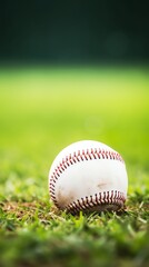Baseball resting on green grass with a chalked baseline nearby, symbolizing the anticipation and quiet moments of a baseball game