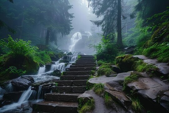 majestic triberg waterfall cascading down rocky steps in black forest germany landscape photography