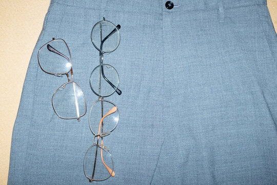 Formal tweed pocket pants with reading glasses with direct flashlight