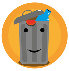 Vector e ilustración de tacho de basura con cara feliz estilo caricatura. Para app, sitio web, etc