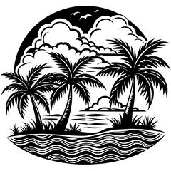 palm-tree--shrubs--palm--trees--island--paradise--vector- illustration