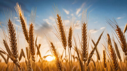 Fototapeta premium Golden wheat field in sunset