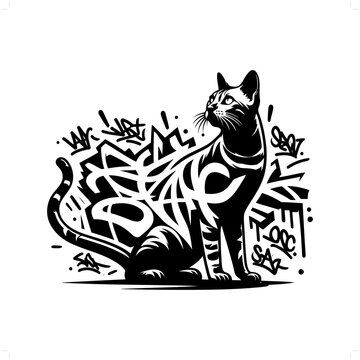 Bengal cat silhouette, animal graffiti tag, hip hop, street art typography illustration.