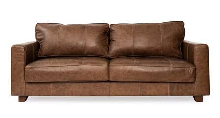 Industrial sofa png mockup brown leather couch living room furniture