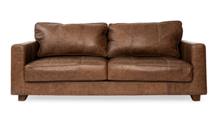 Industrial sofa png mockup brown leather couch living room furniture