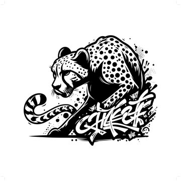 Cheetah silhouette, animal graffiti tag, hip hop, street art typography illustration.