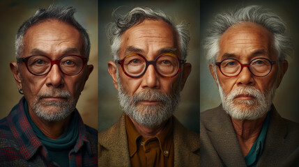 Three Men Wearing Glasses: Casual Attire, Group of Friends, Indoor Setting, Smiling Faces, Stylish Frames - cinematic