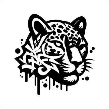 jaguar; leopard; panther silhouette, animal graffiti tag, hip hop, street art typography illustration.