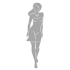 Silhouette of a woman in style. The girl is slender and beautiful. Lady is suitable for aesthetic decor, posters, stickers, logo. Vector illustration.