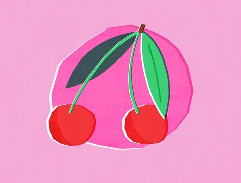 Cherries minimal risograph style illustration 