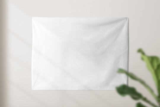 Wall tapestry png mockup with window shadow