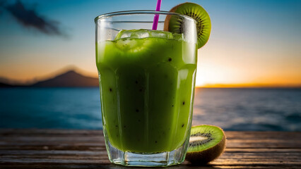 vibrant photo of Kiwi Juice with Sliced Garnish