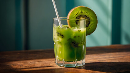 Zesty Delight: Close-Up of Kiwi Juice with Colorful Slices (Enticing Photo)