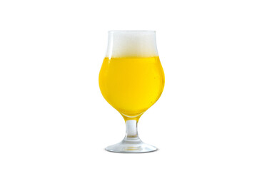a glass of beer, a tulip glass
