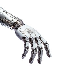Closeup of a robots hand performing delicate electronic repairs, illustrating advanced robotics technology, isolated on a white background with copy space