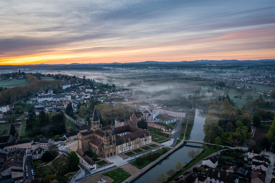 Aerial View of Paray-le-Monial, Sa&ocirc;ne-et-Loire, France