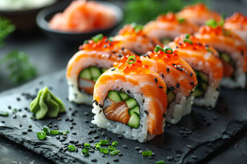 Delicate and Flavorful Salmon Sushi Embellished with Roe A Feast for the Senses