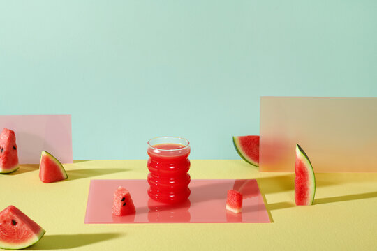 Watermelon drink in glasses with slices of watermelon