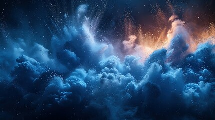Fototapeta premium blue sky color powder explosion on black background