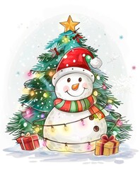 Christmas snowman art illustration