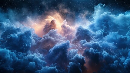 blue sky color powder explosion on black background