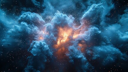 blue sky color powder explosion on black background