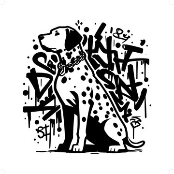 dalmatian dog silhouette, animal graffiti tag, hip hop, street art typography illustration.