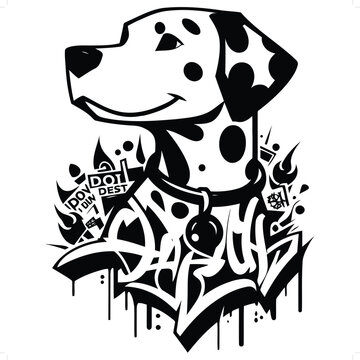 dalmatian dog silhouette, animal graffiti tag, hip hop, street art typography illustration.