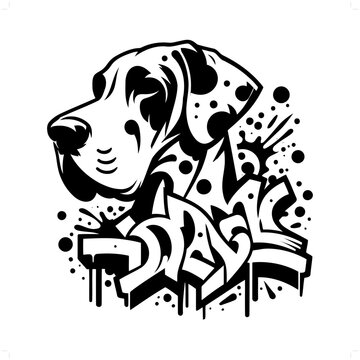 great dane dog silhouette, animal graffiti tag, hip hop, street art typography illustration.
