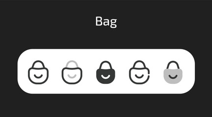 Bag icons in 5 different styles as vector