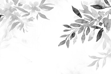 Black png watercolor leaf background aesthetic floral illustration