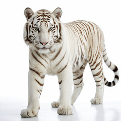 View of white tiger in white background, Generated by Ai.