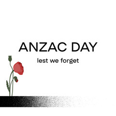 Lest we forget squre banner. Poppy flower vector on a white. Anzac day flat background concept illustration.