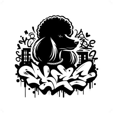 Poodle dog silhouette, animal graffiti tag, hip hop, street art typography illustration.