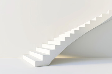 Stairway on white background. Perfect place for your products presentation. Room with stairs, grey wall background. Perspective view layout with platform, light from window.