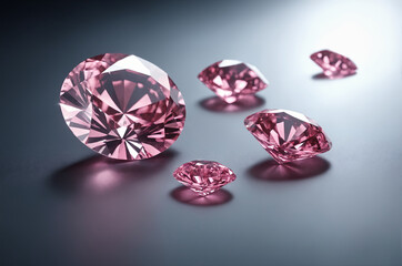 Multiple pink diamonds arranged neatly on a tabletop