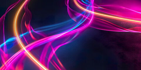 neon lights banner with copy space black background, colorful 