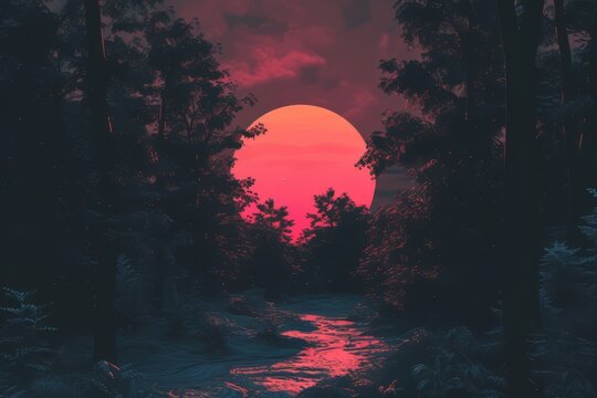 Luminous lakeside serenade. Neon reflections of nature's beauty