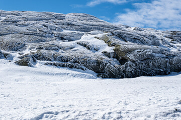 Snow covered mountain. Landscape in The Serra da Estrela, the highest point of mainland Portugal, at 1993 metres altitude.