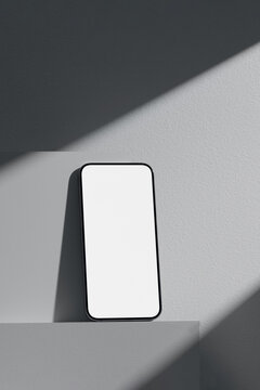Mobile phone on cube podium for display of app.