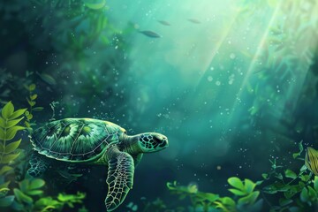 Fototapeta premium Swimming Turtle in Ocean